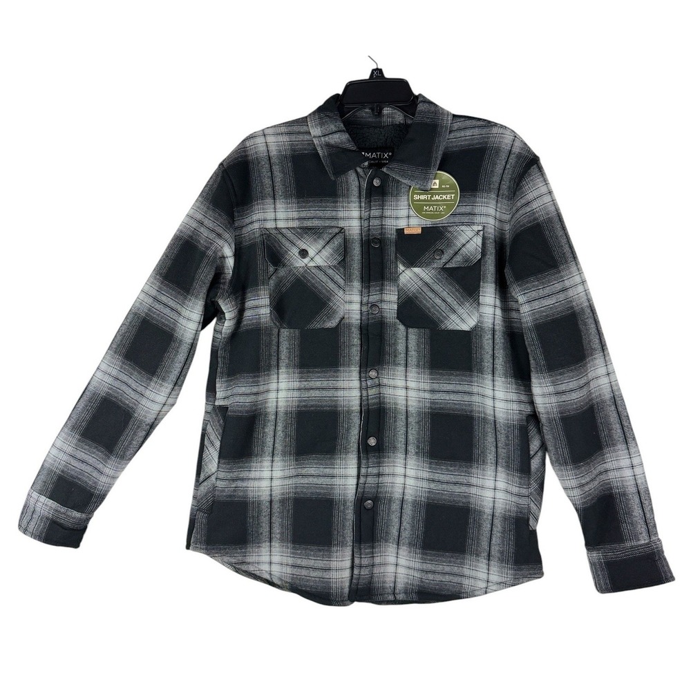 Matix Mens Sherpa Lined Plaid Flannel Shirt Jacket Black Grey MKJ05669F5 Small